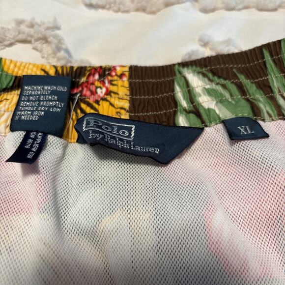 Polo Ralph Lauren Swim Trunks Mens XLarge Brown Floral Drawstring Pockets - Picture 2 of 6